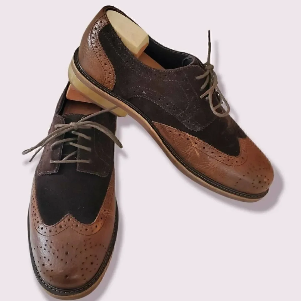 Lands End Astor Wingtip Men's 10.5 Homme Spice Brown Dress Shoes | BUCKS | EUC